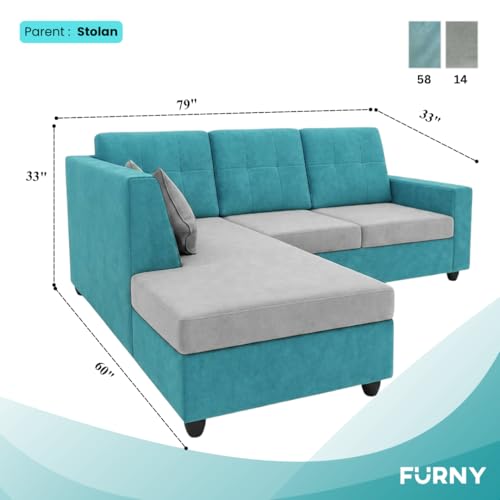 Image of FURNY Nathan 4 Seater L Shape Sofa Set LHS (Sky Blue-Light Grey) | Suede Velvet Finish | Durable Comfort Sofa for Modern Living Room & Office Spaces
