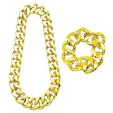 SAIIURV 2 Stück Goldkette Fancy Dress Fake Golden Halskette Armband Hip Hop Verkleidung Zubehör Lange Goldene Halskette Armband für Rapper Hip Hop Outfit Disco Outfit Zubehör, Einheitsgröße