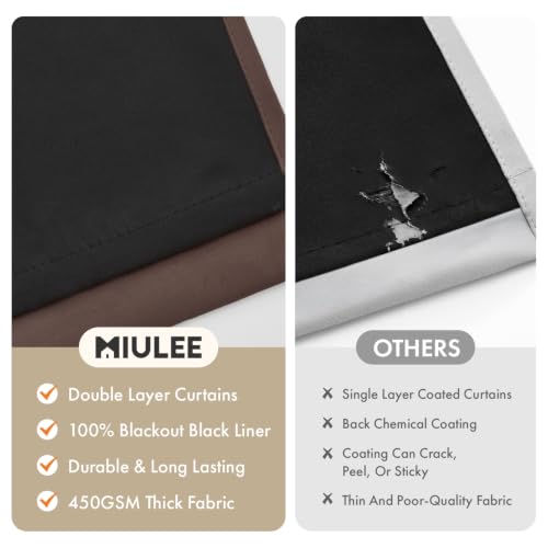 Image of MIULEE Dark Brown 100% Blackout Curtains for Bedroom 40x84 Inch 2 Panels | 2 Thick Layers Thermal Insulated Window Curtains with Black Liner, Noise Reducing Grommet, Drapes for Living Room