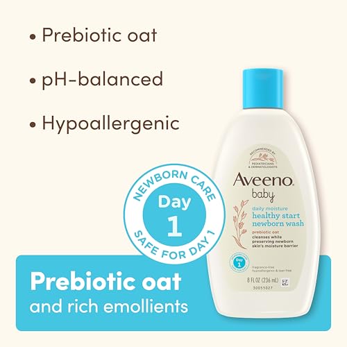 Image of Aveeno Baby Healthy Start Nourishing Newborn Wash, Hypoallergenic Baby Body Wash, Prebiotic Oat, Gently Cleanses Sensitive Skin, No added Fragrances & Parabens, Tear-free, 8 fl. oz