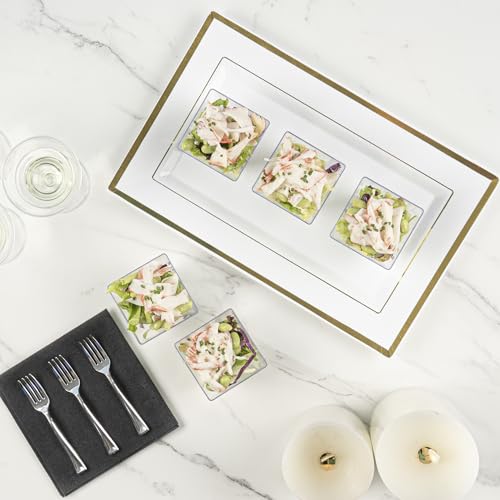 Image of Restaurantware-4 Ounce Mini Kova Cups, 100 Square Small Appetizer Cups - Durable, Disposable, Clear Plastic Parfait Cup, Serve Mousse, Puddings, Or Samples, For Weddings Or Parties