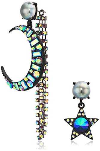 Betsey Johnson (GBG) Betsey's Dark Magic Moon and Star Mismatched Earrings, Black, One Size