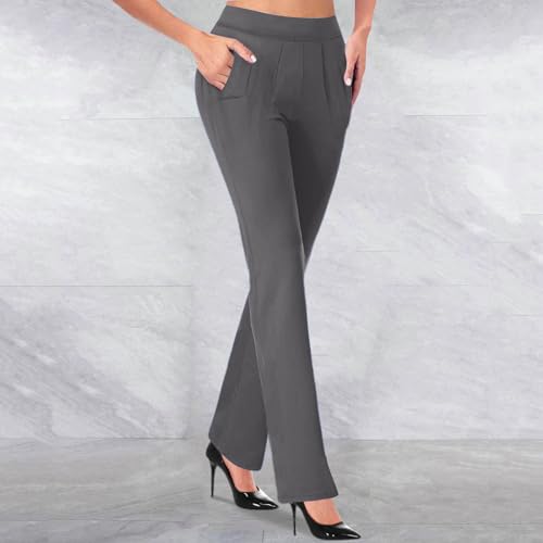 Dressy Suit Pants for Women Loose Fit Long Straight Pants Elastic High Waist Business Office Pants Wear to Work Pants2