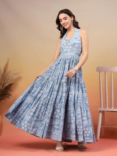 Image of COTLAND Fashions Breathable Cotton Printed A-Line Midi Dress for Women