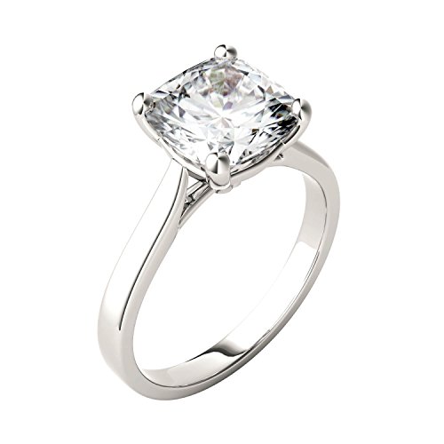 Charles & Colvard 14K White Gold Moissanite 9mm Cushion Engagement Ring, 3.30ct DEW2