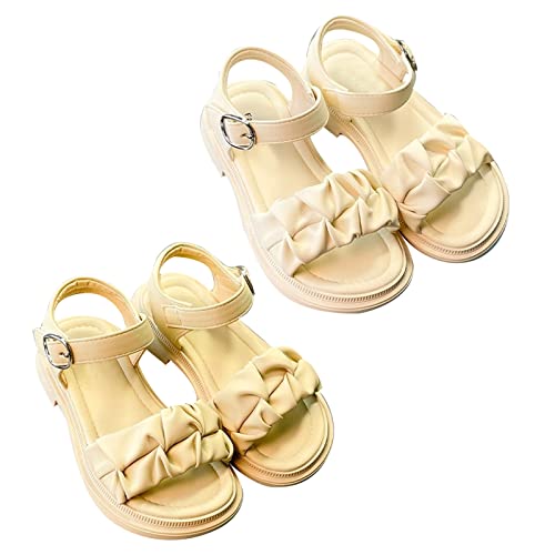 Girls Sandals Open Toe Princess Flat Sandals Strappy Summer Shoes Toddler/Little Kid Princess Dress Flat Shoes (Beige, 1.5 Big Kids)3