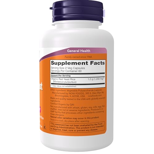 NOW Supplements, Red Yeast Rice 600 mg, Made with Organic Red Yeast Rice, 120 Veg Capsules - Image 3