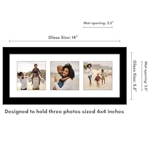 Americanflat 55×14 collage picture frame with shatter resistant glass fits three 4×4 photos or one 55×14 photo gallery wall frame set signature collection photo frame for wallblack  urban country home decor