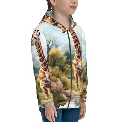 Giraffes and Trees Kids Pullover Hoodies Boys Zip Up Sweatshirts Girls Athletic Clothes with Pocket4