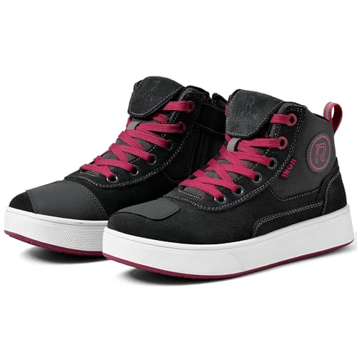 RIDEIRON Motorradschuhe Herren Damen Motorradstiefel, rutschfeste, verstärkte verdickte Sohle, wasserdicht atmungsaktiv modisch bequem mit seitlichen Reißverschlüssen und Knöchelstütze Rosa 39