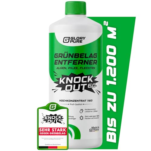 GLORYPURE Grünbelag-Entferner KNOCK OUT 60 | Hochkonzentrat bis zu 1.200 m², extrem starker Wirkstoff, effektiv gegen Algen & Flechten | Terrasse, Gehwege, Fassaden, Camper | Der stärkste seiner Art