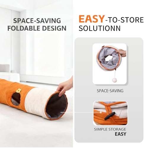 Image of Large Cat Tunnels for Indoor Cats,Durable & Collapsible Play Tubes and Tunnels with Crinkle Sound & Balls for Adult Cats & Kittens (Orange)