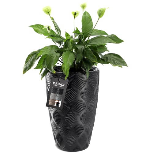 KADAX Blumentopf mit Einsatz und Griffen, Pflanzkübel aus Kunststoff in 5 Größen, UV-Resistenter Topf, Wetterbeständige Pflanzvase hoch, Topf mit 3D Effekt (schwarz hoch)
