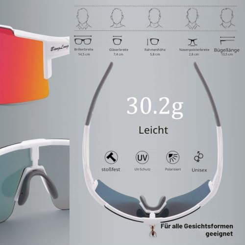 BangLong Polarisierte Sonnenbrille, Fahrradbrille Herren Damen UV 400 Schutz mit 3 Wechselgläser… – Ansicht 4