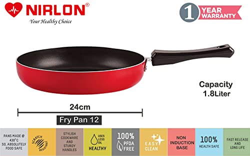 Image of Nirlon Nonstick Aluminium Cookware Set Standard, Dishwasher Safe, 4-Pieces, Red (Flat Tawa|Fry Pan|Deep Kadhai(B)|1 Glass Lid)-32mm FT11 FP12 DKD(B) 1GLID