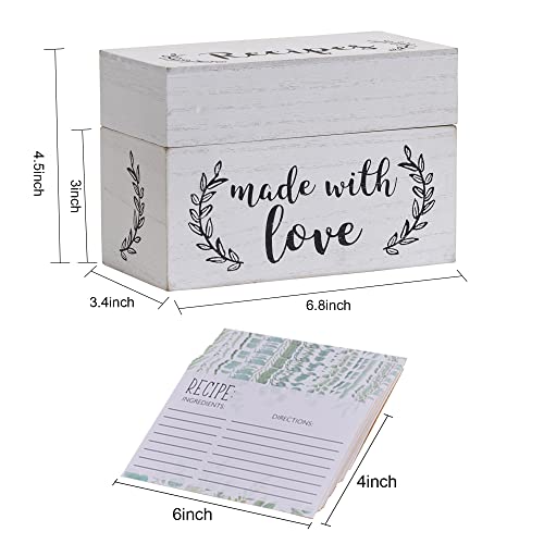 Genmous & Co. Wood Recipe Box With 100 Cards, White Bridal Shower Recipe Box, 4 X 6 Inch Recipe Cards And Box Set, Farmhouse Recipe Card Holder Box For Bridal Shower, Housewarming, Wedding, Grandma Mom #TOP6