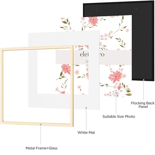 Image of eletecpro 12x12 Enamel Picture Frame with Real Glass Cover, Square Photo Frame Display Pictures 10x10 with Mat or 12 by 12 Without Mats for Wall Decor, Pink, 1 Pack