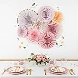 PapaKit Origami Wall Decoration Set (8 Assorted Round Paper Fans, Sparkling Pink Rose Blush with Metallic Gold Accent) Birthday Party Baby Shower Wedding Events Decor | Creative Art Design Pattern