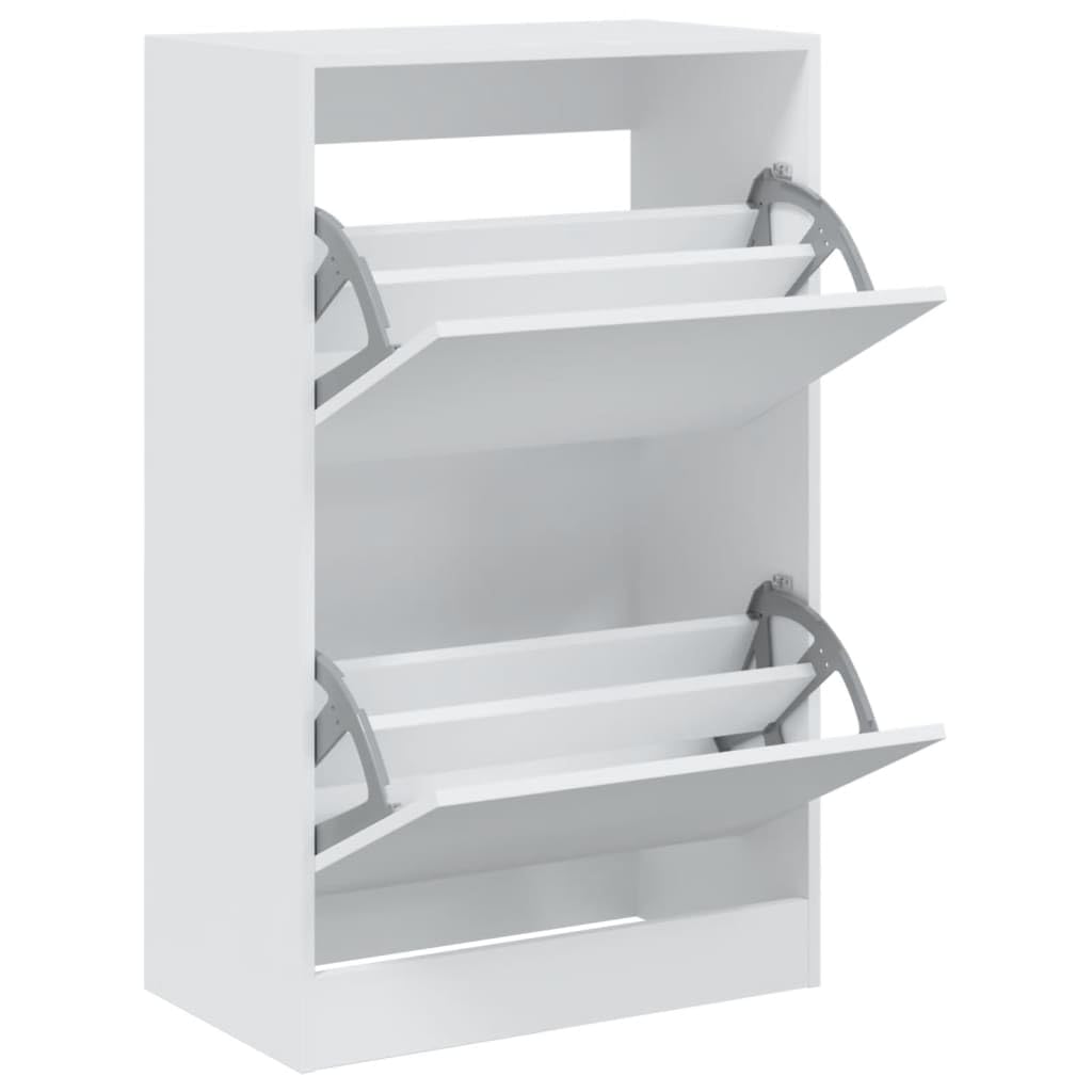Armoire à Chaussures Blanche 60x34x96,5 cm Bois Composite 2 Tiroirs