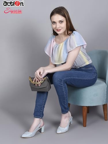 Image of Classic Closed Pointed Toe Mid Block Thick Heel Slingback Pumps for Women Signora105| Glitter Fabric Dress Shoes | Wedding Party | Evening Trendy Signora105