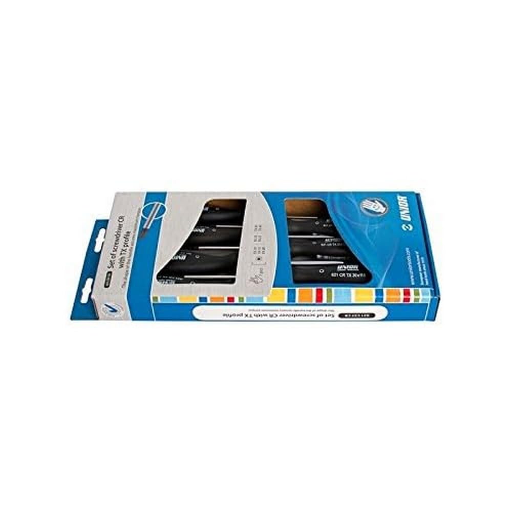 UNIOR 617031 - Juego de 7 destornilladores CR con perfil TX in TX 10 a TX 40 Series 621CS7CR Card Box, Black