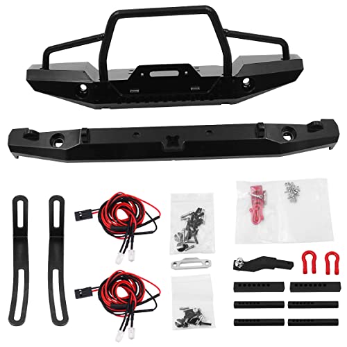 WANGCL RC Car Metal Bumper with LED Light & Winch Compatibility for Axial SCX10 90046 RC Crawler, Unisex, Ages 8+