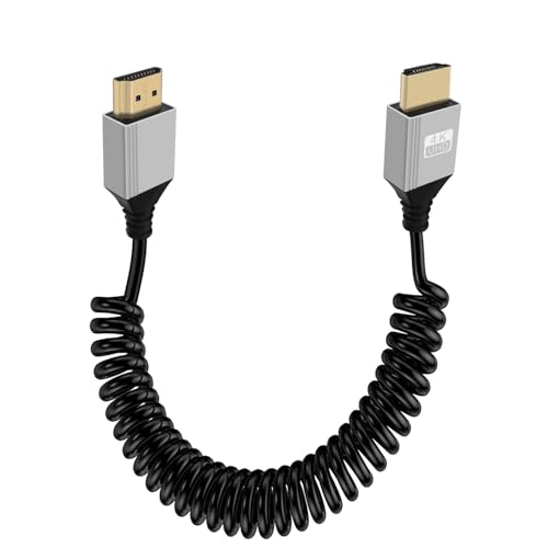 Coiled HDMI Cable 4K @ 60Hz Aluminum Shell Gold Plug HDMI Cable High Speed 3D, ARC, Ethernet for Laptop, Monitor, PS5, PS4, Xbox One, Fire TV, PC (Straight 0.5-2m)