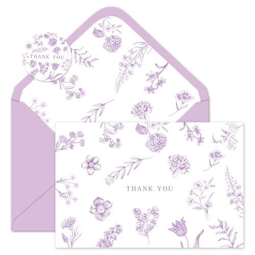 Cartes de remerciement violettes Whaline lot de 36 avec enveloppes pour fête prénatale et mariage