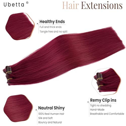 Image of Clip in Hair Extensions Real Human Hair, Burgundy Hair Extension Real Human Hair Clip ins 22 Inch Double Weft Hair Extensions Human Hair Clip in Extensions 7pcs 70G Clip in Hair Extensions for Women