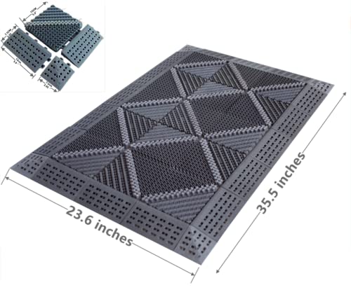 Heavy Duty Thick Rubber Fingertip Brush Modular Outdoor All Weather Entrance Commercial Doormat W Drainage,Anti Fatigue Waterproof, Easy Clean, Boot Scraper, Rug Mats For Entry, Patio(23“ X 35”, Gray) #TOP2