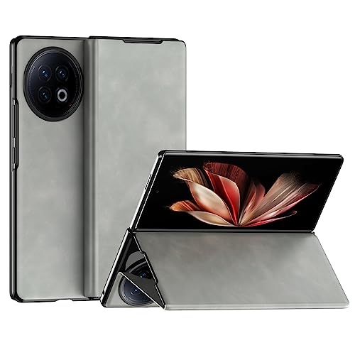 Étui pour Vivo X Fold 2 rigide en polycarbonate antichoc et cuir gris élégant