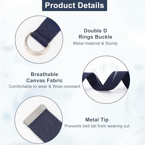 Image of WHIPPY Mens Canvas Belt with Metal Double D-ring 1 1 /2 inch Wide Plus Size Unisex Web Cloth Casual Belt for Jeans Pants