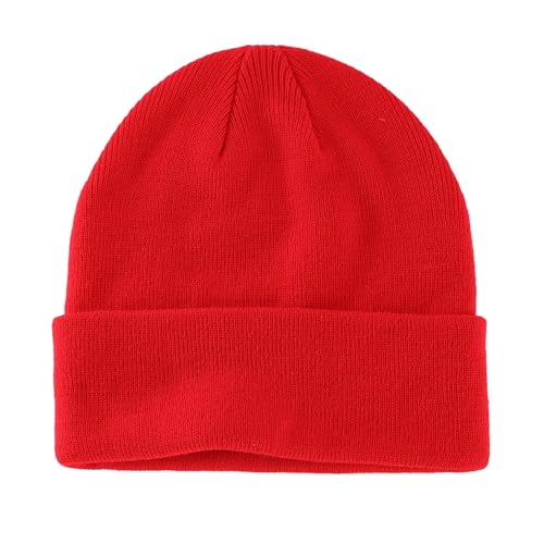 Home Prefer Mens Beanies Cuffed Knitted Winter Hat Watch Skull Cap Warm Beanie Hat for Men Women Unisex Gifts (US Alpha One Size Red)