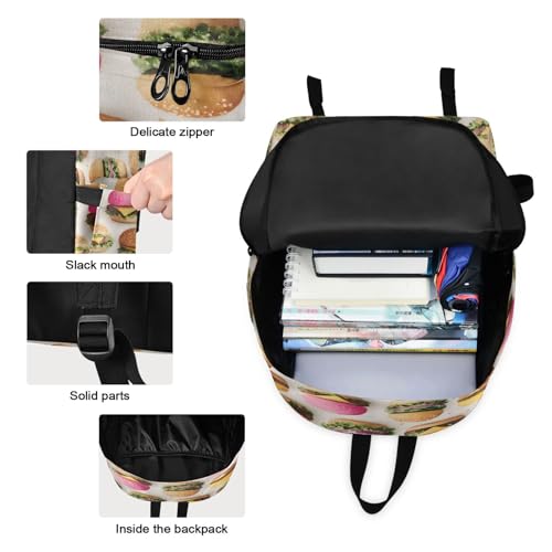 Pattern Hamburger Print Backpack Set with Lunch Bag, Large Capacity Travel Backpacks and Lunch Box Insulated for Commute Hiking Picnic3