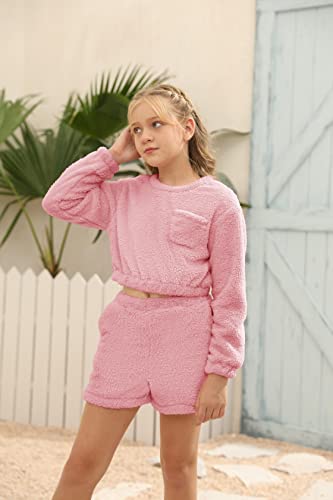 Image of Mafulus Girls Pants Sets Two Pieces Kids Comfy Lightweight Long Sleeve Fleece Sets with Pockets