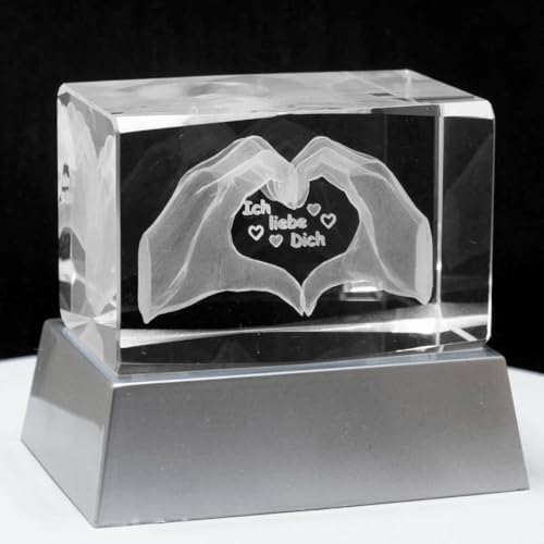 Sfeerlicht - Het perfecte cadeau: kristalglazen blok met 3D-gravure/Ich liebe dich cadeaus voor vrouwen, mannen/jubileumcadeau voor haar, hem/gravure hart/nachtlampje - Afbeelding 3