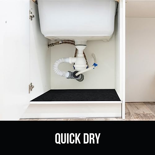 GORILLA GRIP LeakGuard Non-Adhesive Under Sink Mat for Kitchen Cabinet, Waterproof Quick Dry Shelf Liner, Durable Absorbent Felt Mats for Bathroom Sinks, Cabinets, Dresser, Easy to Trim, 24x30 Black