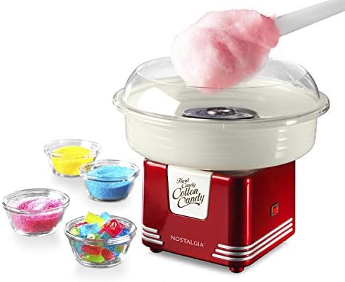 Nostalgia PCM405RETRORED Hard and Sugar Free Countertop Cotton Candy Maker, Includes 2 Reusable Cones and Scoop, Retro Red