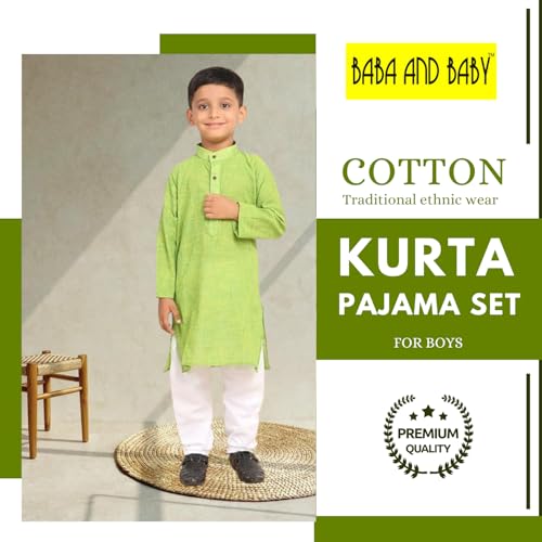 Image of BABA AND BABY Boy's Cotton Kurta Pyjama Set
