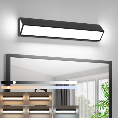 Image of LED Modern Bathroom Vanity Light Fixtures (24-Inch, 5CCT, Dimmable), Modern Acrylic Bathroom Wall Lighting Fixtures Over Mirror, Matte Black