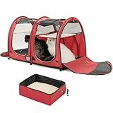 Mispace Portable Twin Compartment Show House Cat Cage/Condo - Easy to Fold & Carry Kennel - Comfy Puppy Home & Dog Travel Crate with Portable Carry Bag/Two Hammocks/Mats and Collapsible Litter Box