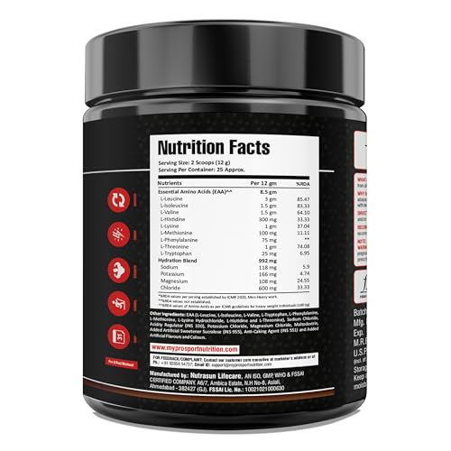 Mypro Sport Nutrition EAA Supplement 8500 mg EAA,6000mg BCAA,992 mg Hydration Blend For Muscle Recovery&Performance All 9 Essential Amino Acid EAA Powder (50 Servings (Pack of 1), Blue Raspberry)