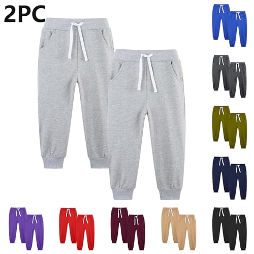 2-Pack Boys Fleece Lined Joggers Sweatpants Warm Winter Elastic Waist Athletic Track Pants with Pockets for Girls 5-14 Years2