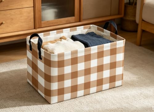 Image of Kids Basket Grid Storage Basket Gift Basket Rectangular Bedroom Decor for Books(Brown grid)
