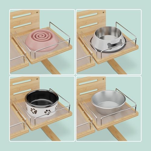 Relaxdays Futterstation Hund, höhenverstellbare Hundebar, HBT: 37x55x36 cm, Napfständer mit Silikonmatte, Bambus, Natur