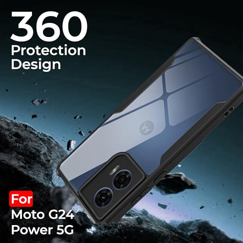 Image of A rtistque Clear Hard Transparent Acrylic Armor Anti-Drop Shockproof TPU Edge Back Cover Case for Motorola G24 Power - Black