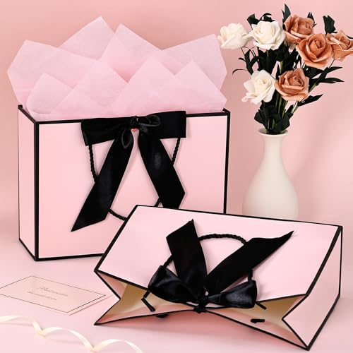 JMANNI-Gift-Bags-Large-Gift-Bags-1Pcs-Paper-Gift-Bag-with-2-Tissue-Paper-and-1-Greeting-Cards-Present-Bags-with-Handles-for-Women-Girls-Bridesmaid-Birthday-Valentines-Wedding-Party-Black-Pink