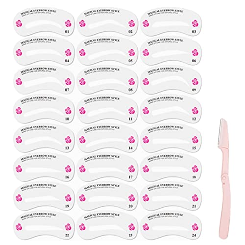 24 Eyebrow stencil , Meilala Eyebrow Shaper Kit ,Reusable Eyebrow Template Eye Brown Shape Kit With Eyebrow Razor…