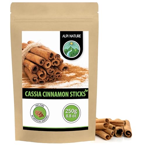Alpi Nature Cinnamon Sticks 250g 8.8 oz Cassia Bark Quills 60mm Approx. 75-77 Sticks per Bag