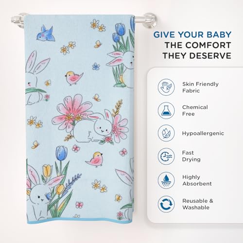 Image of Mee Mee Hooded Baby Bath Towel for New Born | Wash Cloth, Quick Absorbent, Can be Used for Baby Swaddling, Extra Soft Cotton Towels for Kids /Toddlers /Infants /Babies, Pack of 1, (Blue Flowers) 80X80 CM